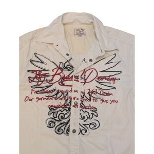 Jack & Jones Men's M White Embroidered Graphic‎ Button Up Shirt Casual Western